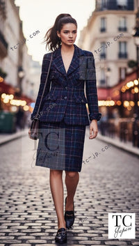 CHANEL 07A Dark Navy Multicolor Tweed Jacket Skirt Suit 34 シャネル ダーク ネイビー マルチカラー ツイード ジャケット スカート スーツ 即発