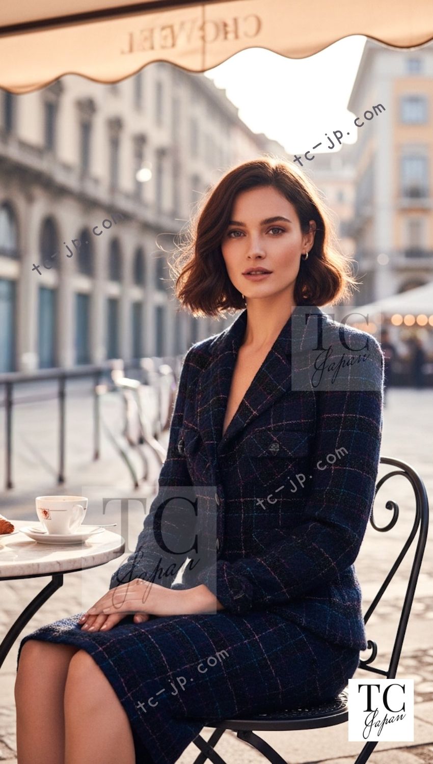 CHANEL 07A Dark Navy Multicolor Tweed Jacket Skirt Suit 34 シャネル ダーク ネイビー マルチカラー ツイード ジャケット スカート スーツ 即発