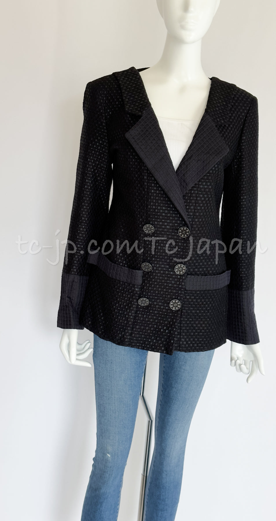 CHANEL 16C Black Cotton Double Jacket Coat 40 42 シャネル ブラック コットン ダブル ジャケット コート 即発