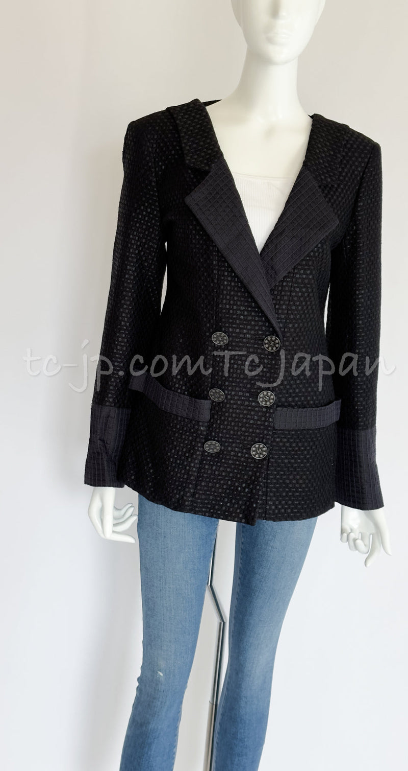 CHANEL 16C Black Cotton Double Jacket Coat 40 42 シャネル ブラック コットン ダブル ジャケット コート 即発