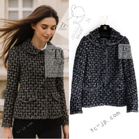 CHANEL 13B Black Gray Peter Pan Collar Wool Tweed Jacket 36 38 シャネル ブラック グレー ピーターパン襟 ウール ツイード ジャケット 即発