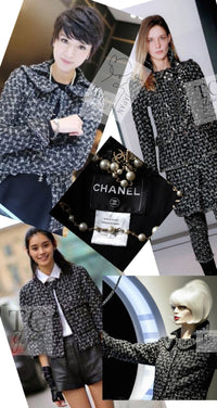 CHANEL 13B Black Gray Peter Pan Collar Wool Tweed Jacket 36 38 シャネル ブラック グレー ピーターパン襟 ウール ツイード ジャケット 即発