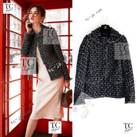 CHANEL 13B Black Gray Peter Pan Collar Wool Tweed Jacket 36 38 シャネル ブラック グレー ピーターパン襟 ウール ツイード ジャケット 即発