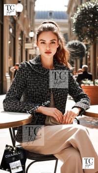 CHANEL 13B Black Gray Peter Pan Collar Wool Tweed Jacket 36 38 シャネル ブラック グレー ピーターパン襟 ウール ツイード ジャケット 即発