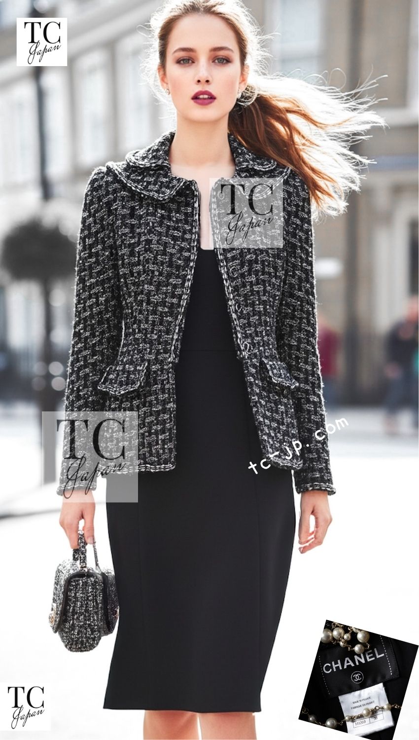 CHANEL 13B Black Peter Pan Collar CC Button Wool Tweed Jacket 42 シャネル ブラック ピーターパン襟 ココマーク ボタン ウール ツイード ジャケット 即発