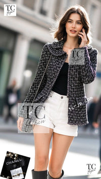 CHANEL 13B Black Peter Pan Collar CC Button Wool Tweed Jacket 42 シャネル ブラック ピーターパン襟 ココマーク ボタン ウール ツイード ジャケット 即発