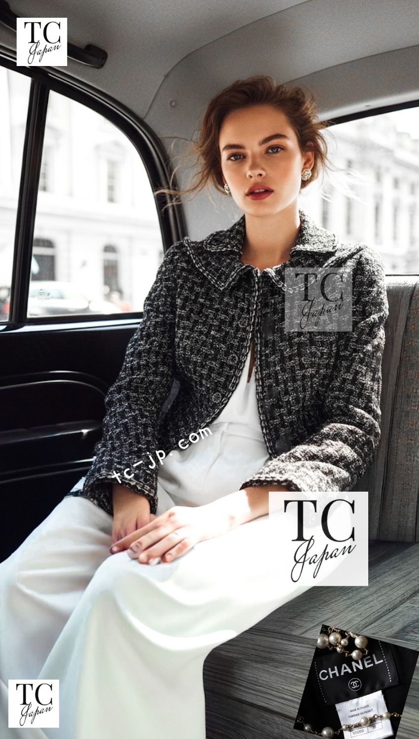 CHANEL 13B Black Peter Pan Collar CC Button Wool Tweed Jacket 42 シャネル ブラック ピーターパン襟 ココマーク ボタン ウール ツイード ジャケット 即発