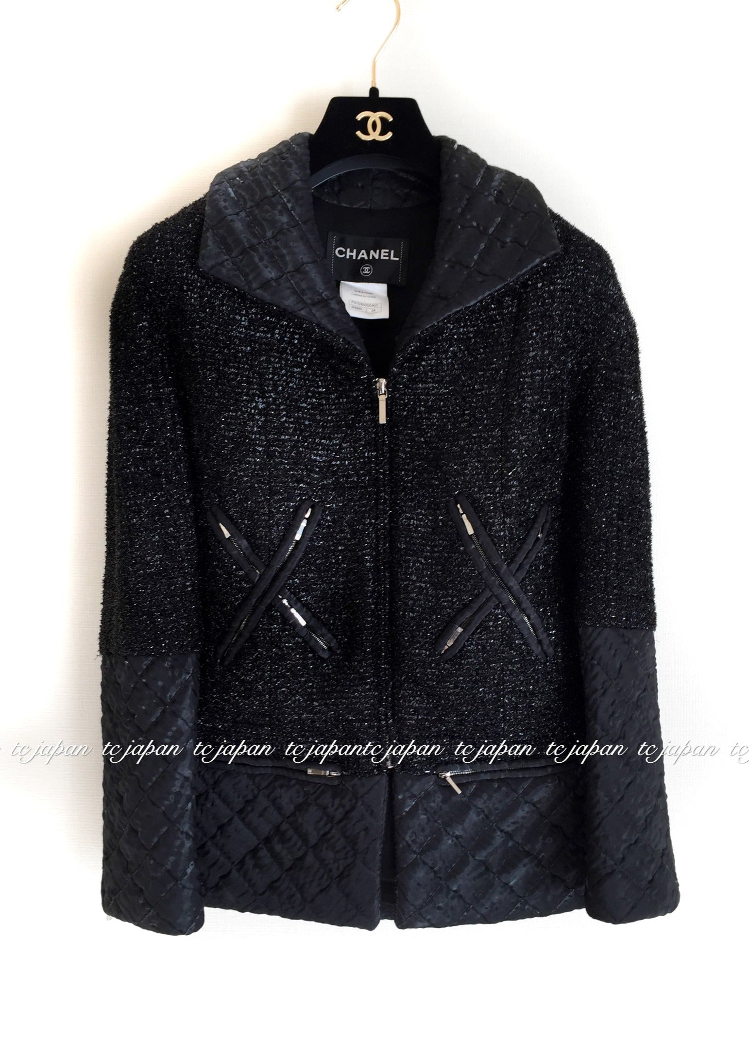 シャネル ジャケット CHANEL ブラック メタリック ジッパー