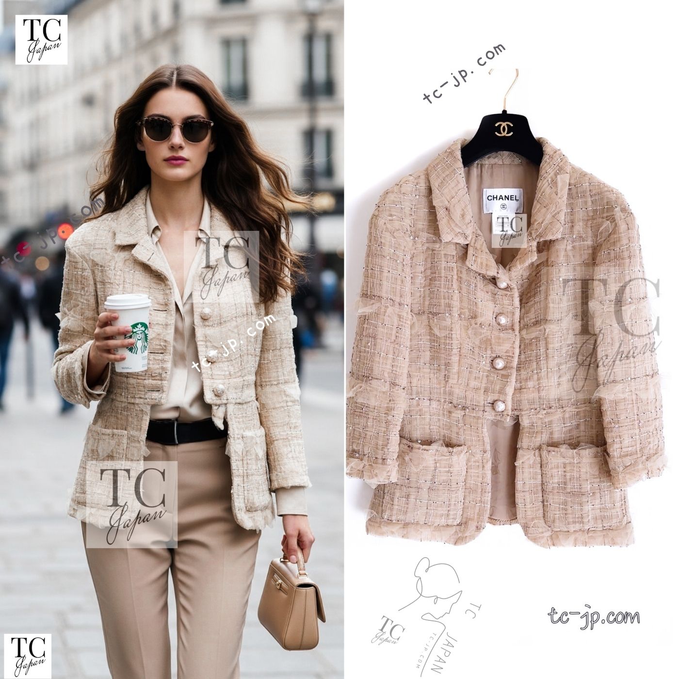 CHANEL 12S Camel Beige Organdy Jacket 36 42 44 シャネル キャメル ベージュ オーガンジー ジャケット 即発
