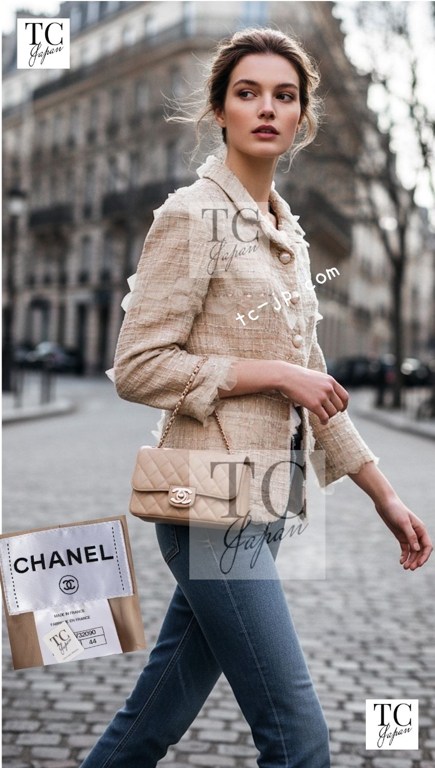CHANEL 12S Camel Beige Organdy Jacket 36 42 44 シャネル キャメル ベージュ オーガンジー ジャケット 即発 - TC JAPAN