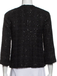 CHANEL Jacket 07S Black Collarless Sequin Bow Tweed 34 36 13