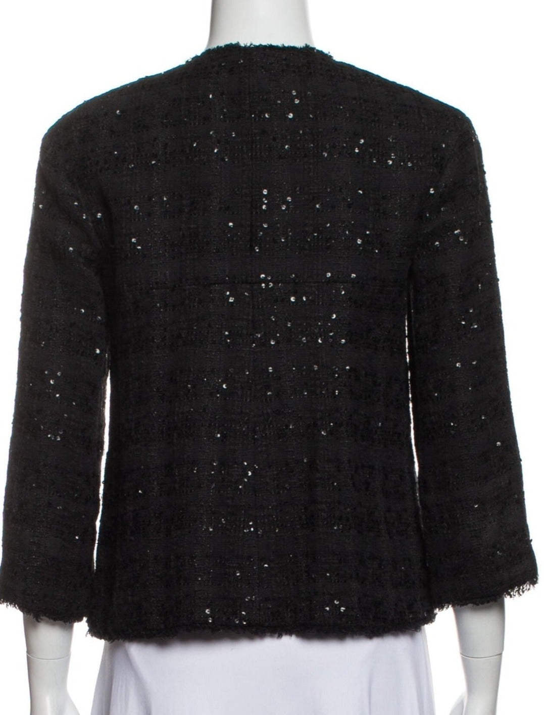 CHANEL Jacket 07S Black Collarless Sequin Bow Tweed 34 36 13