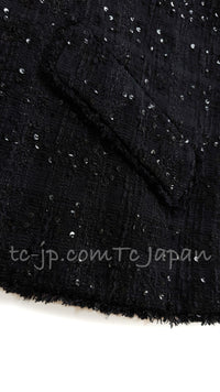 CHANEL Jacket 07S Black Collarless Sequin Bow Tweed 34 36 14