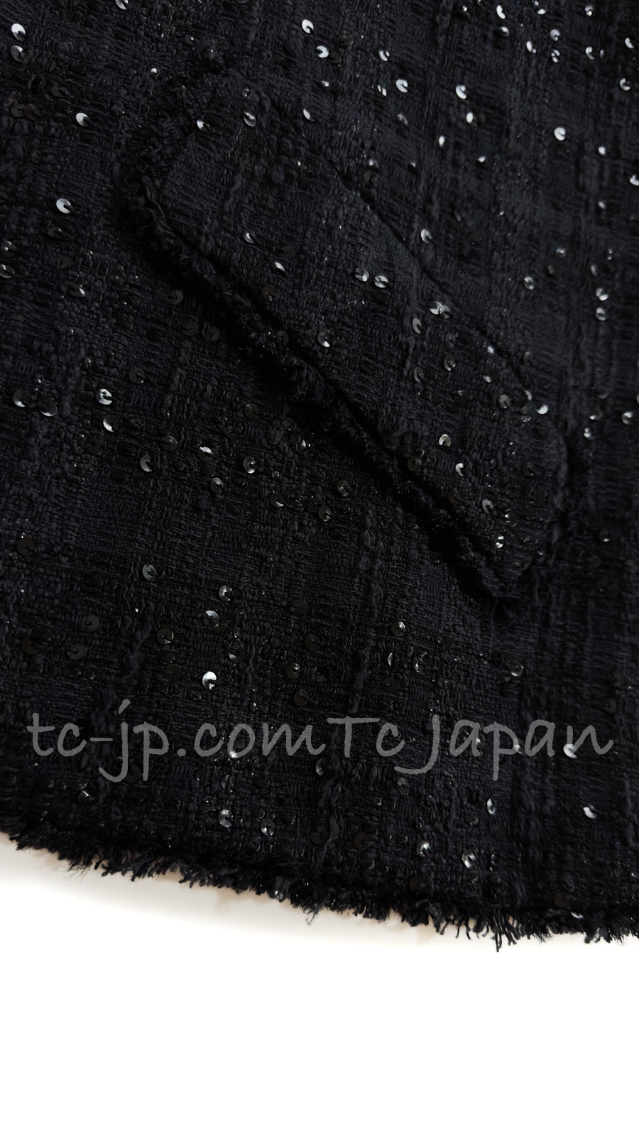 CHANEL Jacket 07S Black Collarless Sequin Bow Tweed 34 36 14