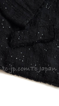 CHANEL Jacket 07S Black Collarless Sequin Bow Tweed 34 36 19