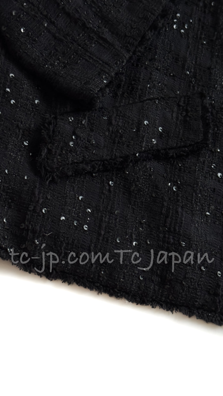 CHANEL Jacket 07S Black Collarless Sequin Bow Tweed 34 36 19