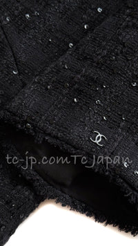 CHANEL Jacket 07S Black Collarless Sequin Bow Tweed 34 36 20