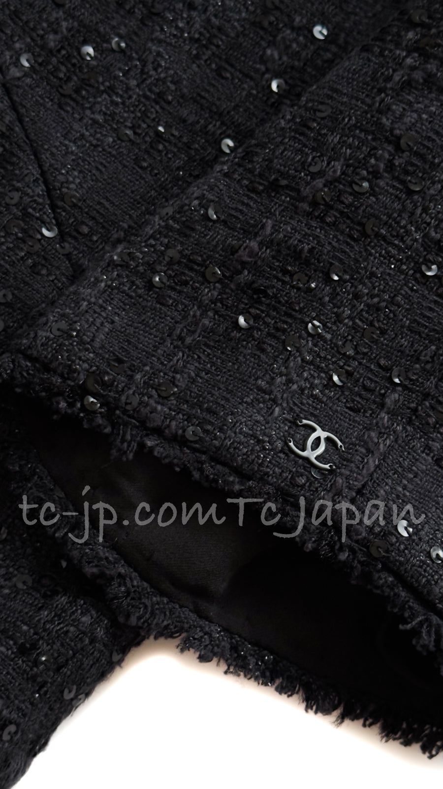 CHANEL Jacket 07S Black Collarless Sequin Bow Tweed 34 36 20