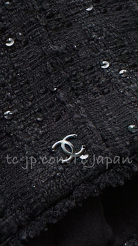シャネル ジャケット CHANEL 07S ブラック ノーカラー スパンコール コットン リボン 34 36