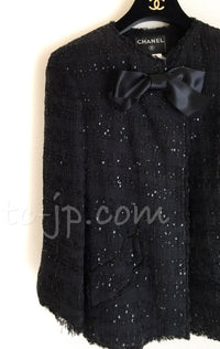 CHANEL Jacket 07S Black Collarless Sequin Bow Tweed 34 36 4