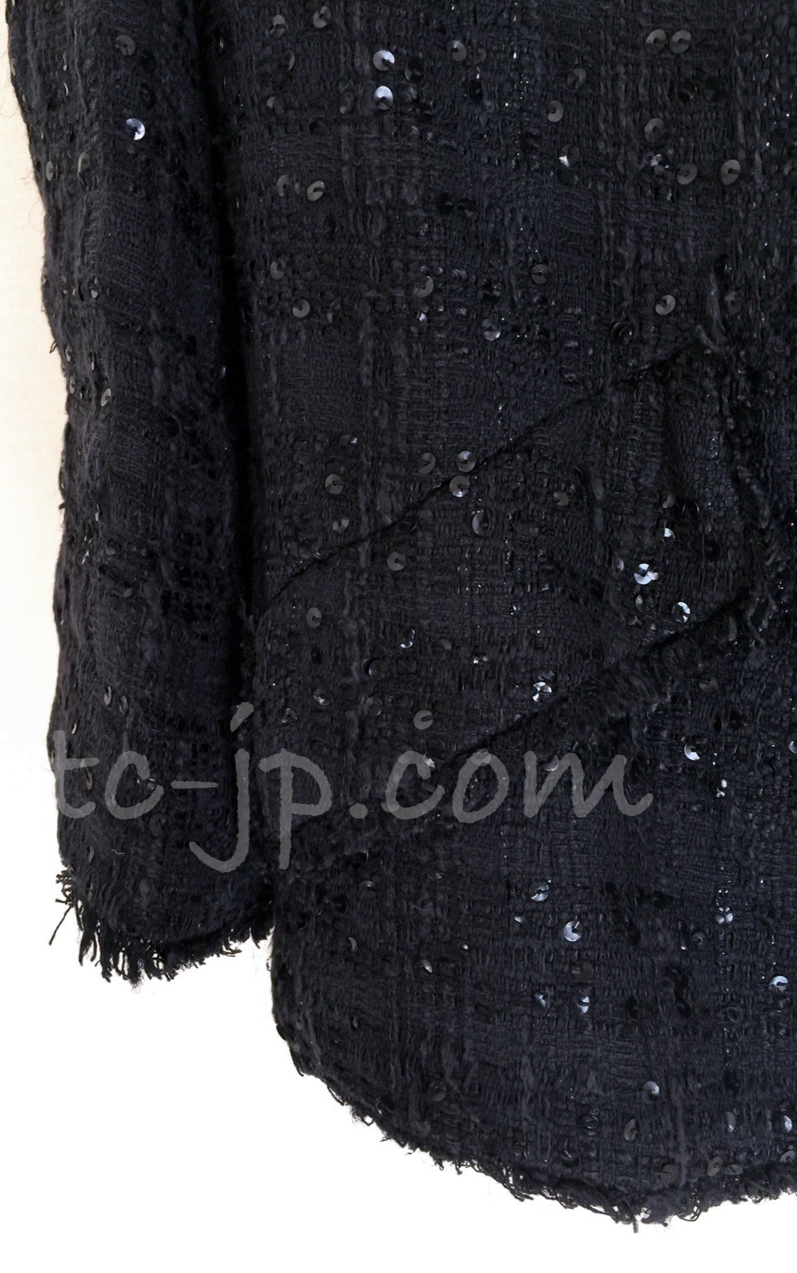 CHANEL Jacket 07S Black Collarless Sequin Bow Tweed 34 36 6
