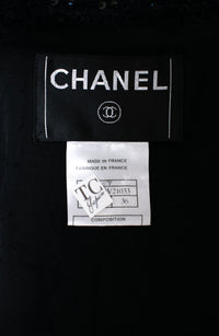 CHANEL Jacket 07S Black Collarless Sequin Bow Tweed 34 36 10