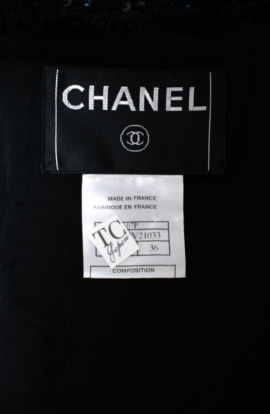 CHANEL Jacket 07S Black Collarless Sequin Bow Tweed 34 36 10