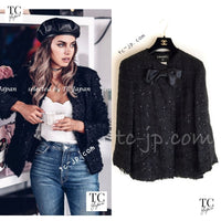 CHANEL Jacket 07S Black Collarless Sequin Bow Tweed 34 36 1