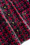 CHANEL 92A Black Red Pink Wool Tweed Leather Knit Jacket Cardigan Big CC button 40 42 シャネル ブラック レッド ピンク レザー ウール ツイード ニット ジャケット  カーディガン 大きめCCボタン 即発