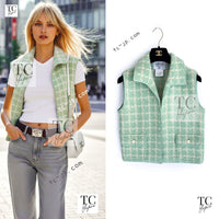 CHANEL 96S Vintage Green Ivory Wool Vest Jacket 38 40 シャネル ヴィンテージ グリーン アイボリー スーパーモデル ウール ベスト ジャケット 即発