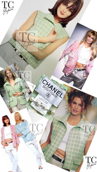 CHANEL 96S Vintage Green Ivory Wool Vest Jacket 38 40 シャネル ヴィンテージ グリーン アイボリー スーパーモデル ウール ベスト ジャケット 即発