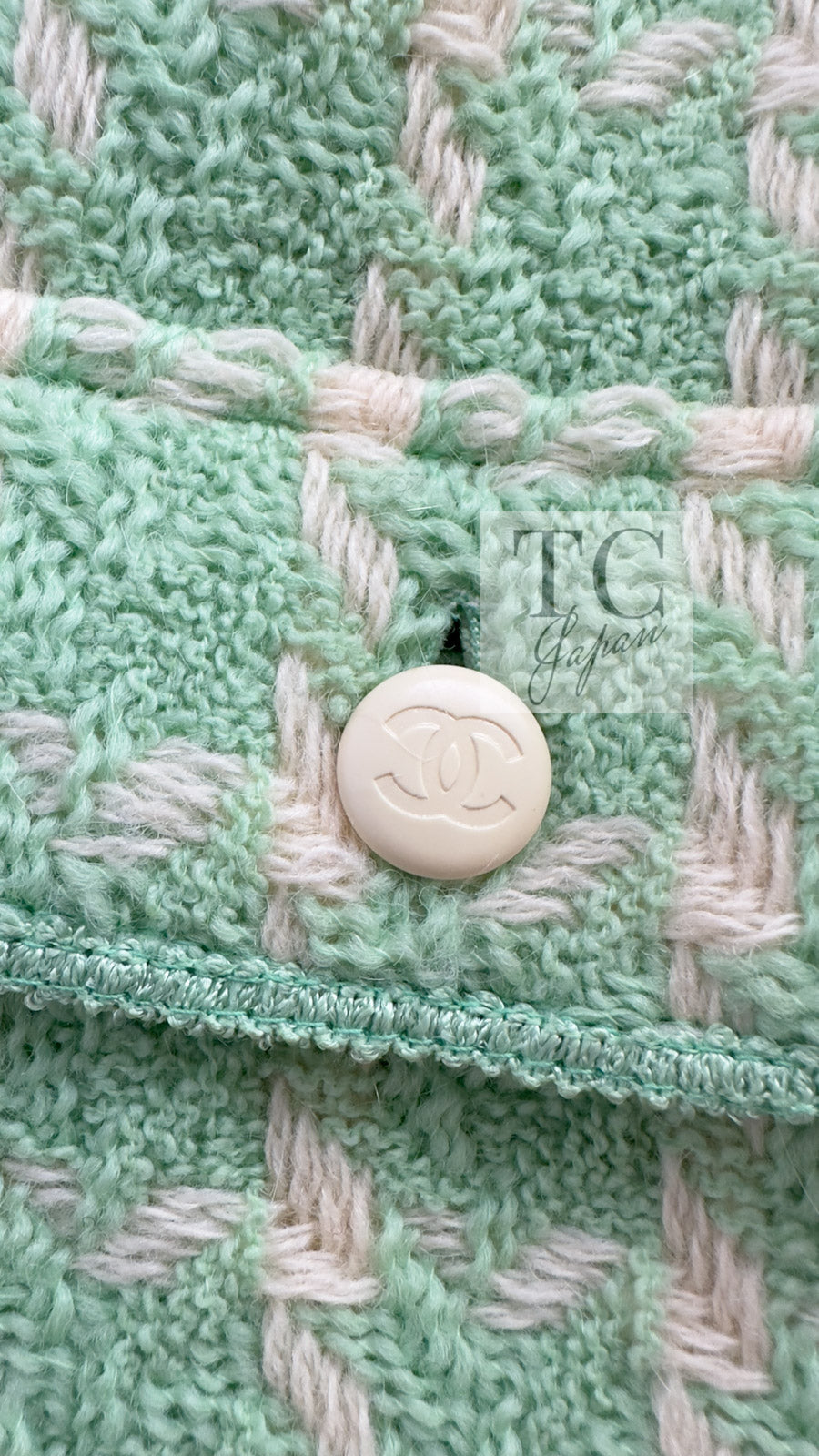 CHANEL 96S Vintage Green Ivory Wool Vest Jacket 38 40 シャネル ヴィンテージ グリーン アイボリー スーパーモデル ウール ベスト ジャケット 即発