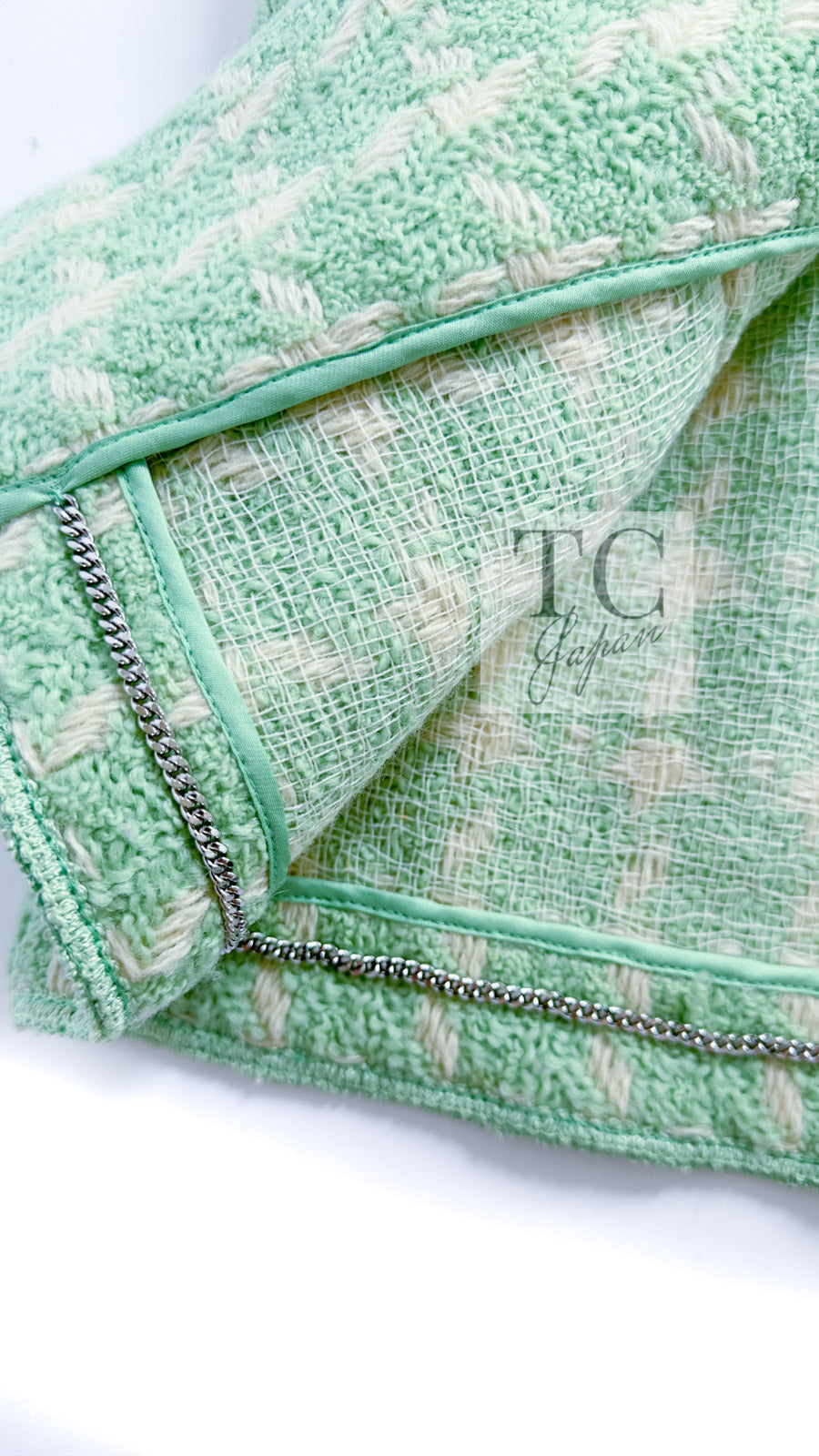 CHANEL 96S Vintage Green Ivory Wool Vest Jacket 38 40 シャネル ヴィンテージ グリーン アイボリー スーパーモデル ウール ベスト ジャケット 即発