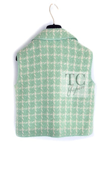 CHANEL 96S Vintage Green Ivory Wool Vest Jacket 38 40 シャネル ヴィンテージ グリーン アイボリー スーパーモデル ウール ベスト ジャケット 即発