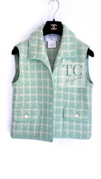 CHANEL 96S Vintage Green Ivory Wool Vest Jacket 38 40 シャネル ヴィンテージ グリーン アイボリー スーパーモデル ウール ベスト ジャケット 即発
