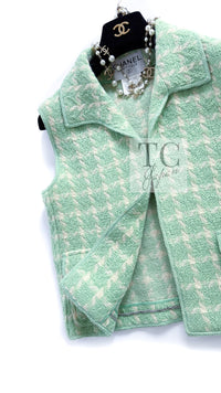 CHANEL 96S Vintage Green Ivory Wool Vest Jacket 38 40 シャネル ヴィンテージ グリーン アイボリー スーパーモデル ウール ベスト ジャケット 即発