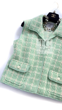 CHANEL 96S Vintage Green Ivory Wool Vest Jacket 38 40 シャネル ヴィンテージ グリーン アイボリー スーパーモデル ウール ベスト ジャケット 即発