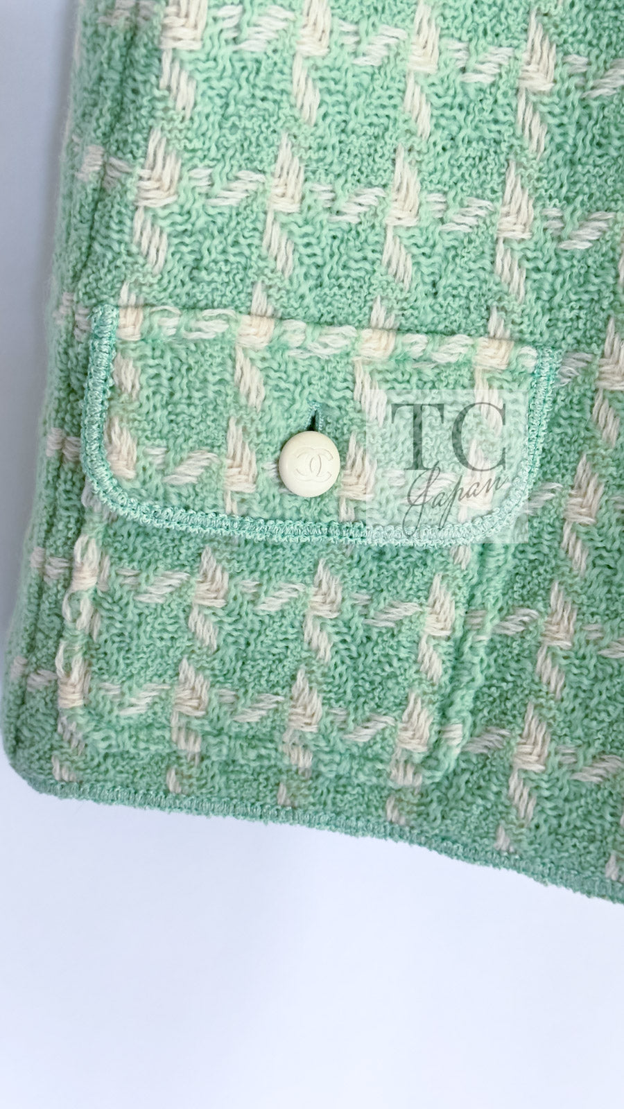 CHANEL 96S Vintage Green Ivory Wool Vest Jacket 38 40 シャネル ヴィンテージ グリーン アイボリー スーパーモデル ウール ベスト ジャケット 即発