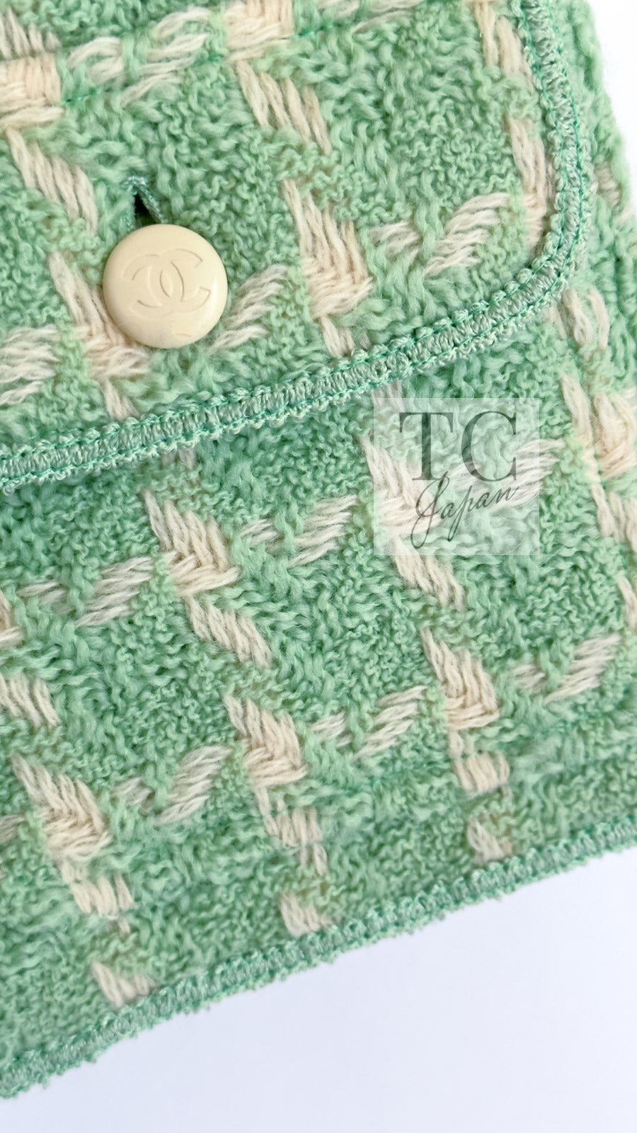 CHANEL 96S Vintage Green Ivory Wool Vest Jacket 38 40 シャネル ヴィンテージ グリーン アイボリー スーパーモデル ウール ベスト ジャケット 即発