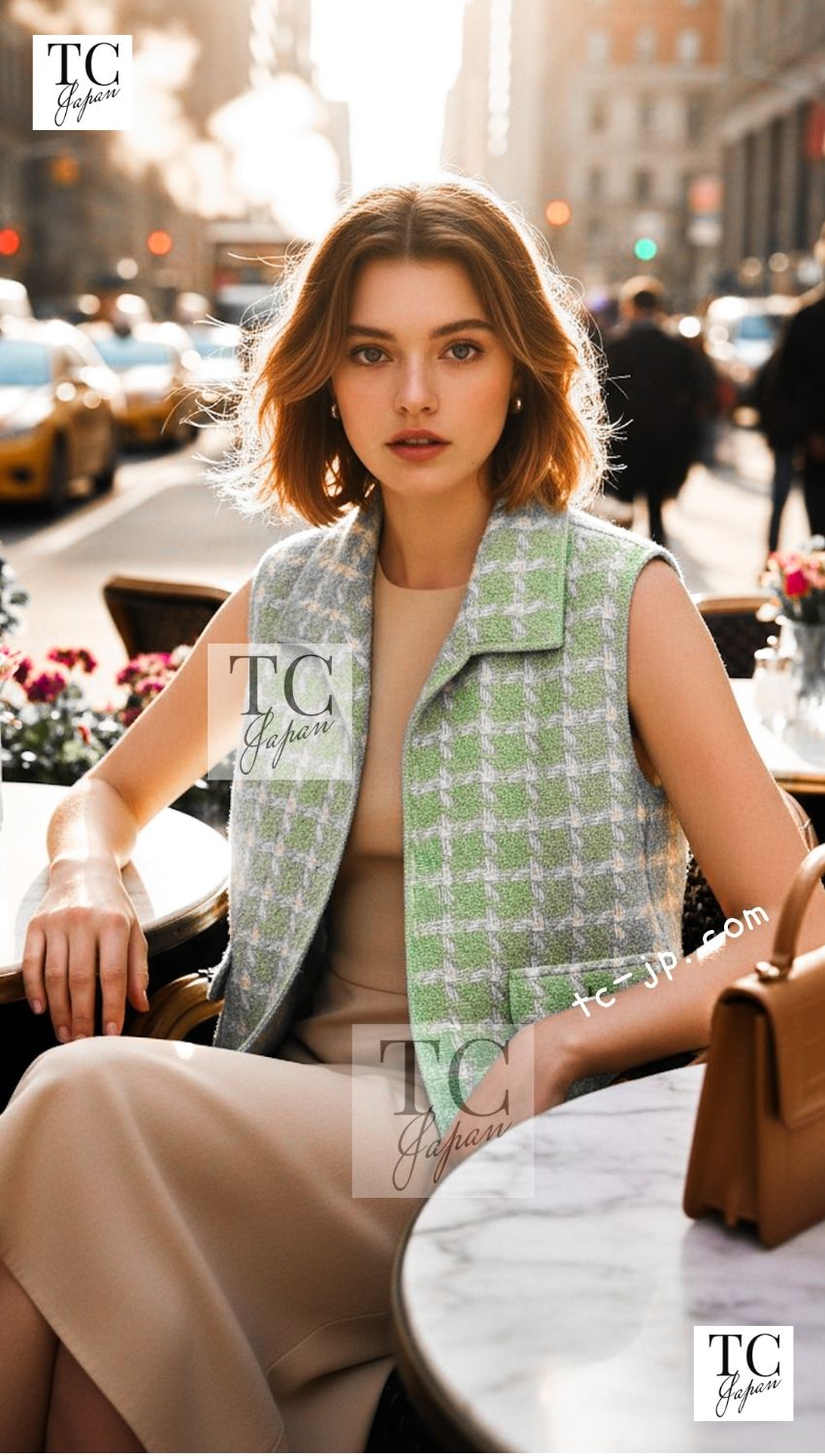 CHANEL 96S Vintage Green Ivory Wool Vest Jacket 38 40 シャネル ヴィンテージ グリーン アイボリー スーパーモデル ウール ベスト ジャケット 即発