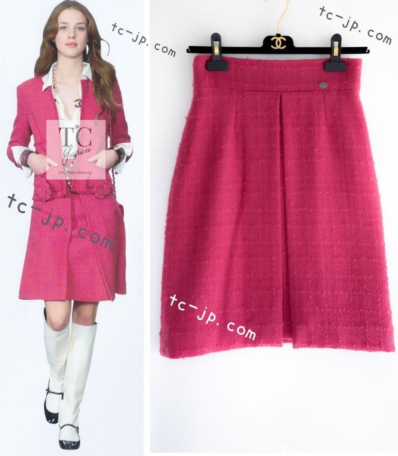 CHANEL 09A Coral Pink Boucle Wool TWeed Skirt 36 シャネル コーラル ピンク ブークレ ウール ツイード スカート 即発