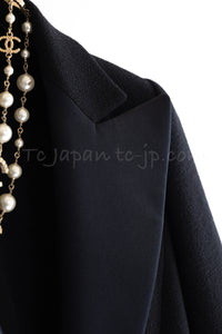 CHANEL 09C Black Wool Silk Collar Jacket Heart CC Logo Button 34 シャネル ブラック ハート ココボタン ウール シルク襟 ジャケット 即発