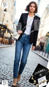 CHANEL 09C Black Wool Silk Collar Jacket Heart CC Logo Button 34 シャネル ブラック ハート ココボタン ウール シルク襟 ジャケット 即発