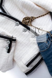 CHANEL 09S White Ivory Black Trim CC Button Jacket 40 シャネル ホワイト アイボリー ブラック トリム CC ココボタン ジャケット 即発 - TC JAPAN