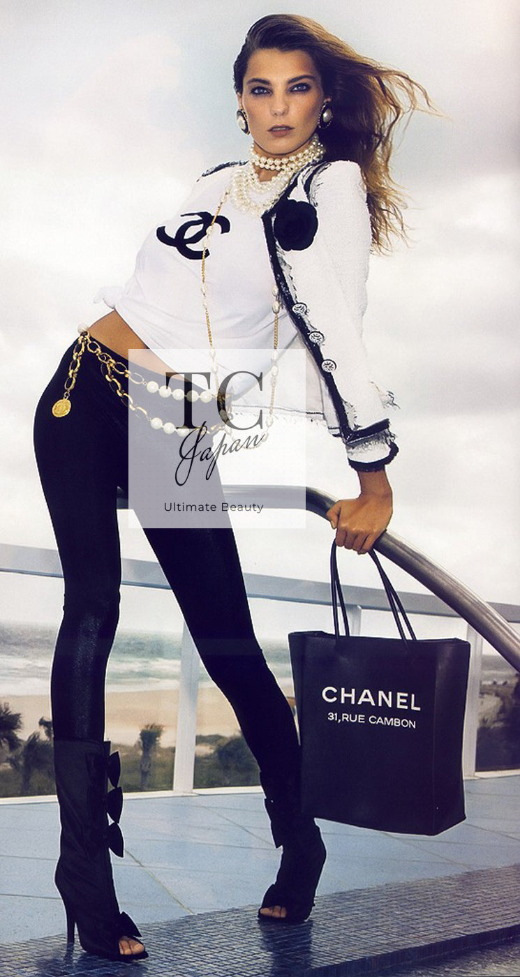 CHANEL 09S White Ivory Black Trim CC Button Jacket 40 シャネル ホワイト アイボリー ブラック トリム CC ココボタン ジャケット 即発