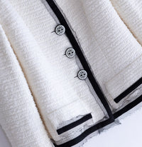 CHANEL 09S White Ivory Black Trim CC Button Jacket 40 シャネル ホワイト アイボリー ブラック トリム CC ココボタン ジャケット 即発