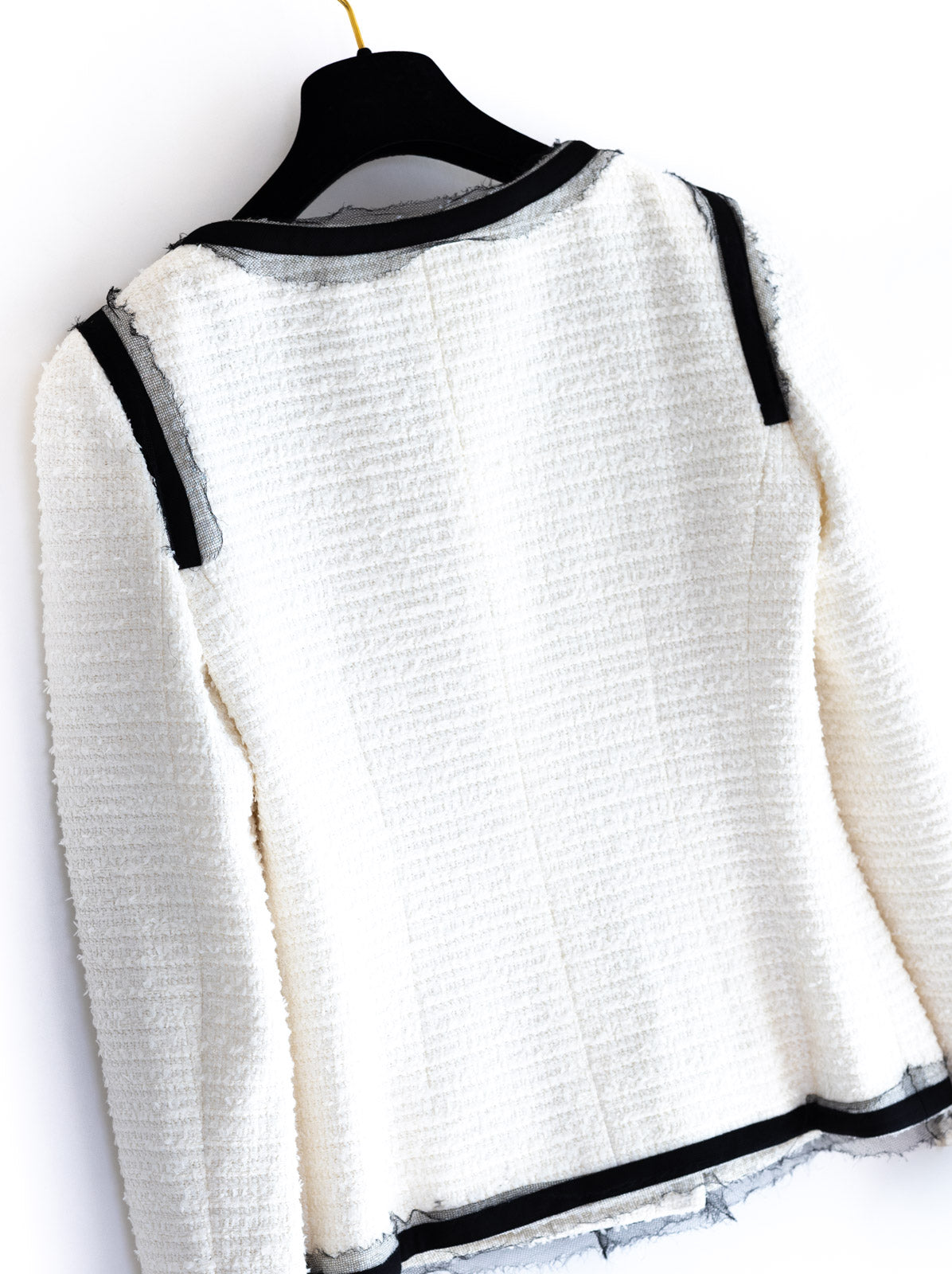 CHANEL 09S White Ivory Black Trim CC Button Jacket 40 シャネル ホワイト アイボリー ブラック トリム CC ココボタン ジャケット 即発