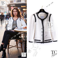 CHANEL 09S White Ivory Black Trim CC Button Jacket 40 シャネル ホワイト アイボリー ブラック トリム CC ココボタン ジャケット 即発