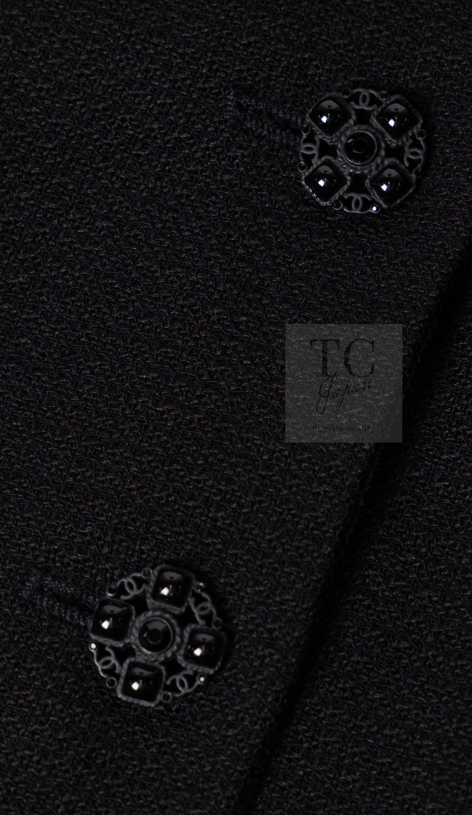 CHANEL 07C Black Wool Silk Ruffle Trim Jacket Skirt Suit 34 38 シャネル ブラック ウール シルク ラッフル トリム ジャケット スカート スーツ 即発