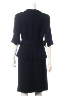 CHANEL 07C Black Wool Silk Ruffle Trim Jacket Skirt Suit 34 38 シャネル ブラック ウール シルク ラッフル トリム ジャケット スカート スーツ 即発 - TC JAPAN